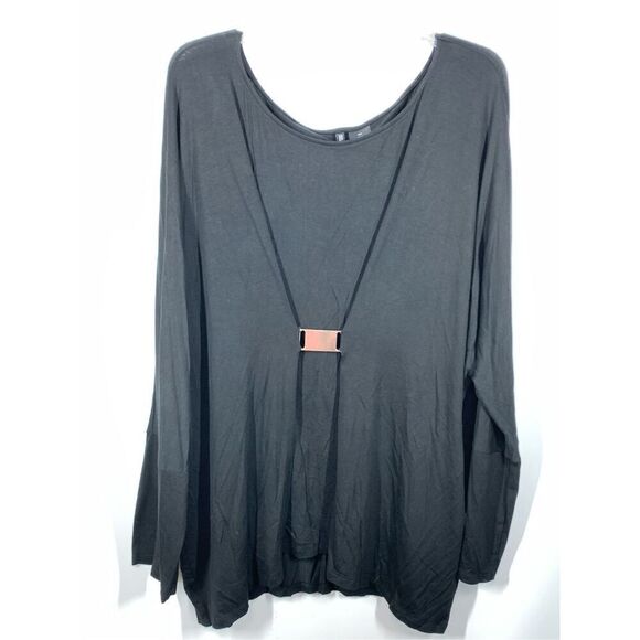 New Directions Women's Gold Buckle Long Sleeve Tunic Blouse Black Size 3X - Picture 1 of 6